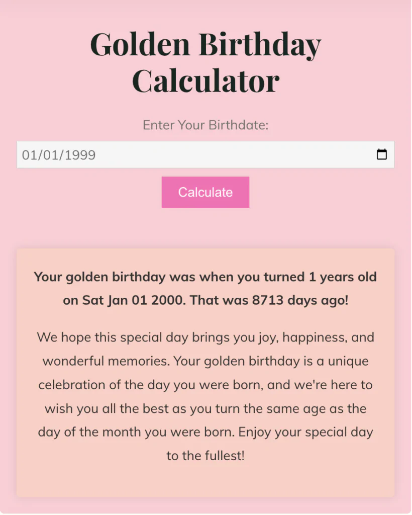Golden Birthday Calculator
