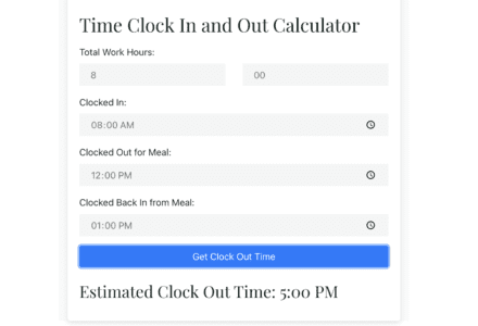 Time Clock In and Out Calculator